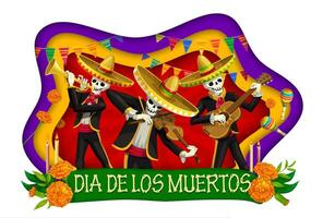 dia de los Muertos Papier schneiden, Mariachi Skelette vektor