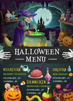 Halloween Urlaub Speisekarte Vorlage mit gespenstisch Hexe vektor