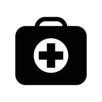 Krankenwagen Koffer Symbol. zuerst Hilfe Bausatz, medizinisch Fall Tasche, Medizin Box mit Kreuz Notfall Symbol. Klinik Ausrüstung zum Rettung diagnostisch. Vektor Illustration Design.