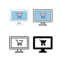 vagn på övervaka skärm för handla annons i e-handel, uppkopplad affär, e-betalning eller företag. övervaka och handla vagn, vagn ikon. vektor illustration. design på vit bakgrund. eps 10