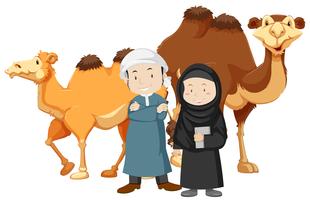 Två islamfolk och kameler vektor