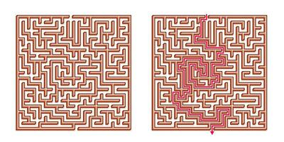 vektor 3d isometrisk lätt fyrkant labyrint - labyrint med inkluderad lösning. rolig pedagogisk sinne spel för samordning, problem lösning, beslut framställning Kompetens testa.