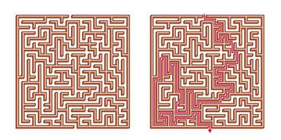 vektor 3d isometrisk lätt fyrkant labyrint - labyrint med inkluderad lösning. rolig pedagogisk sinne spel för samordning, problem lösning, beslut framställning Kompetens testa.