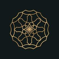 geometrisch Logo im Arabisch und islamisch Stil dekoriert mit Gold Farben auf ein schwarz Hintergrund vektor