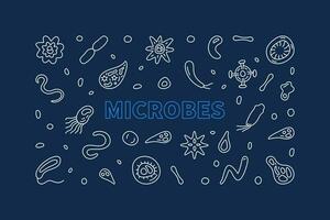 mikrober vektor vetenskap begrepp tunn linje horisontell blå baner eller illustration