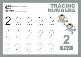 spår och skriva siffra för barn. övning för barn till känna igen de siffra. pedagogisk kalkylblad för förskola vektor