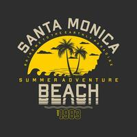 Santa Monica Kalifornien, auf Strand Thema Grafik Design, Surfen Typografie, t Hemd Vektoren, Sommer- Abenteuer vektor