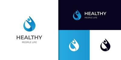 frisch Wasser fallen mit Menschen abstrakt Logo Symbol Design, Geist passen Gesundheit springen Logo Symbol Illustration vektor