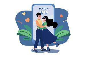 par som hittar en perfekt match på online dating app vektor