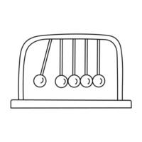 Newtons Wiege Hand gezeichnet Gekritzel Vektor Illustration schwarz Umriss. zurück zu Schule Thema Element, Physik Wissenschaft Dynamik, Bildung.