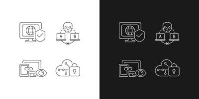 Lineare Symbole für den Internet-Datenschutz, die für den dunklen und hellen Modus festgelegt sind vektor