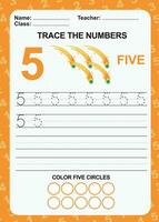 Spur und schreiben Nummer zum Kinder. Übung zum Kinder zu erkenne das Nummer. lehrreich Arbeitsblatt zum Vorschule vektor