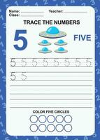spår och skriva siffra för barn. övning för barn till känna igen de siffra. pedagogisk kalkylblad för förskola vektor
