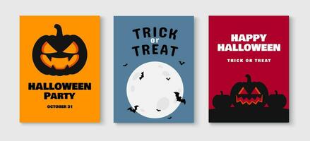 uppsättning av Lycklig halloween hälsning kort. firande fest inbjudan affisch mall design. minimalistisk omslag bakgrund. vektor illustration