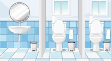 öffentliche Toilettenkabinen mit Waschbecken und Spiegel vektor