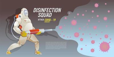Illustration des Angriffs des Desinfektionsteams auf Coronaviren vektor