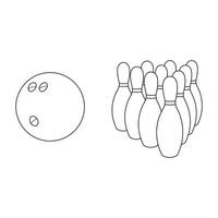 Hand gezeichnet Karikatur Vektor Illustration Bowling Ball und Bowling Stift Sport Symbol isoliert auf Weiß Hintergrund