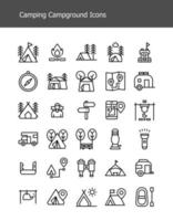 Einfache Linie Campingausrüstung Campingplatz Icons Pack vektor