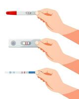Hand halten ein Schwangerschaft Prüfung Kit Vektor. positiv Schwangerschaft Prüfung Ergebnis. vektor
