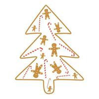 Weihnachten Baum Silhouette mit Lebkuchen Kekse und Süßigkeiten Stock. Weihnachten saisonal Elemente. Vektor Illustration isoliert auf Weiß Hintergrund zum Gruß Karte, Poster, Banner.