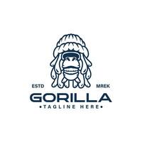 gorilla karaktär logotyp, gorilla logotyp mall med snö glasögon. vektor