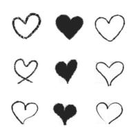 uppsättning av nio klotterhjärta med handritad stil vektor