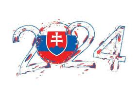 2024 år i grunge stil med flagga av slovakien. vektor