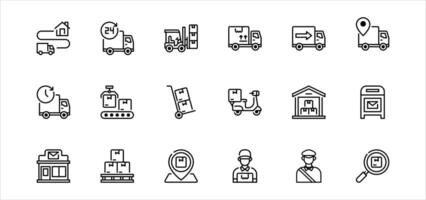 uppsättning av leverans relaterad vektor ikoner. innehåller sådan ikoner som kurir på de cykel, kontaktlös leverans och Mer. redigerbar vektor