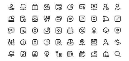 einstellen ein Symbol Sammlung. groß ui Symbol einstellen im ein eben Design. dünn Gliederung Symbole Pack. Vektor Illustration, linear Symbole einstellen von Geschäft, ui und ux, Geld, usw.