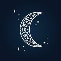Mosaik Kunst von Halbmond Mond mit Sterne im das Nacht Himmel. elegant ästhetisch Design Vektor mit funkelnd Sterne. Symbol, Logo, oder Ornament.
