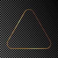guld lysande avrundad triangel ram isolerat på mörk bakgrund. skinande ram med lysande effekter. vektor illustration.