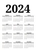 Kalender zum 2024 isoliert auf ein Weiß Hintergrund vektor