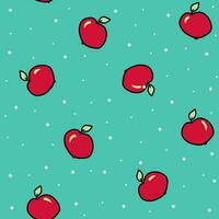 sommar sömlös mönster med röd äpple silhuett i klotter stil, gott hand dragen frukter, tryck för omslag, tyg, textil, papper design, trädgård Tillbehör och kök interiör dekoration bakgrund. vektor