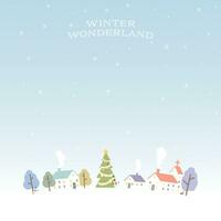 Winter Wunderland mit Schneefall kindisch Stil Vektor Illustration. fröhlich Weihnachten Gruß Karte Vorlage haben leer Raum.