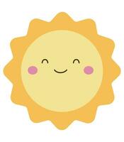 süß glücklich lächelnd Sonne. heiß Sommer- Wetter Symbol. komisch sonnig Charakter. vektor