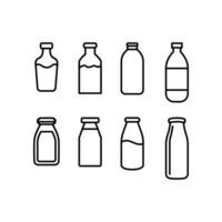 dryck flaskor Skyltning i linje uppsättning, plast eller glas dryck behållare för flytande Begagnade för mat och dryck företag. mjölk flaska uppsättning ikon. vektor illustration. design på vit bakgrund. eps 10