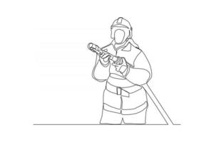 einzelne durchgehende Strichzeichnung männlicher Feuerwehrmann-Vektor-Illustration drawing vektor