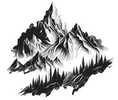 bergen och skog hand dragen skiss vektor illustration skön natur
