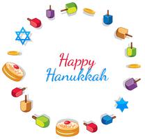 Lycklig Hanukkah-kortmall med leksaker och munkar vektor