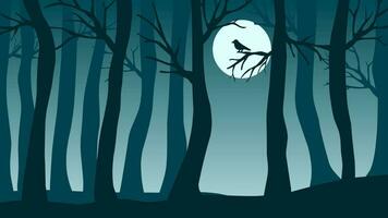 läskigt skog landskap i de dimma vektor illustration. död- träd skog i de natt för halloween händelse. skog landskap för bakgrund, tapet, eller landning sida. halloween landskap design