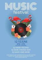 Flamingo und Blumen tropisches Sommermusikfestivalplakat vektor