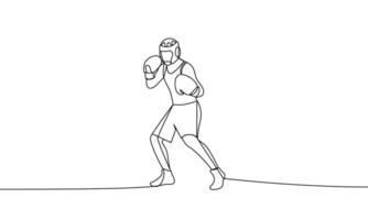 kontinuierlich Linie Zeichnung von ein männlich Boxer, von Hand zu Hand, Boxen, Wettbewerb. Vektor linear Illustration, schwarz Gliederung