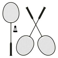 svart ikoner av sporter badminton racketar och fjäderboll vektor