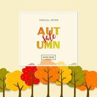 färgglada träd på hösten eller hösten bakgrund, rabatt säsong vektor