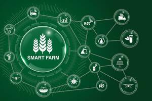 transparent bubbla bakgrund med de begrepp av lantbruk och plantager med smart bönder. digital iot jordbruk metoder och bruka automatisering. vektor