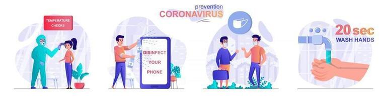 förebyggande coronavirus koncept scener vektor