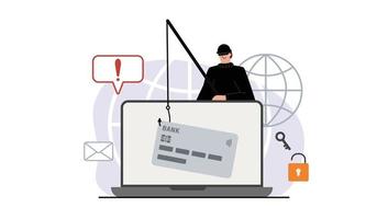 krimineller Laptop, Computer. Phishing-Benachrichtigungen. Konto-Hacking. vektor