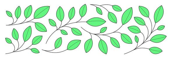 Vektor nahtlos Grün Kontur Blumen- Muster auf ein Weiß Hintergrund. einfarbig Blumen- Elemente, Pflanze Teile Vektor skizzieren.