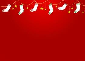 jul strumpor hängande i lutning röd bakgrund vektor