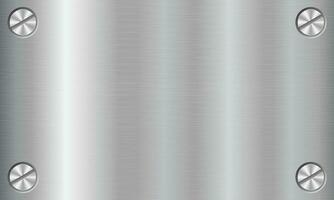 Silber Metall Textur Hintergrund mit Schrauben. Aluminium Teller mit Schrauben. Stahl Hintergrund. Vektor Illustration